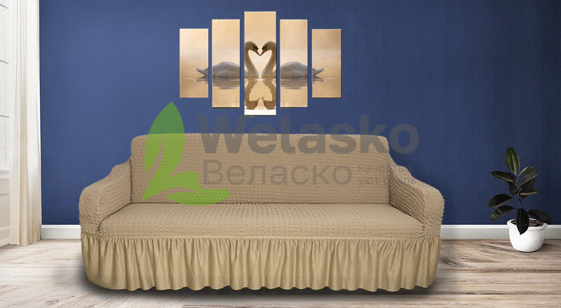 Чехол на 2 (двухместный) диван стрейчевый с оборкой "Квадраты"